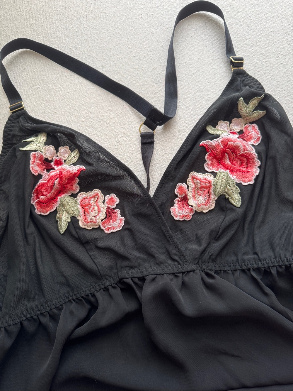 CACIQUE Black Floral Embroidered Chiffon Chemise - 22/24